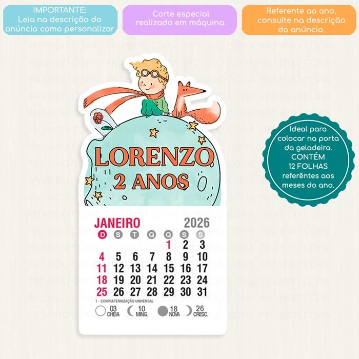 10 Lembrancinha Personalizada Festa Pequeno Príncipe Aquarela Mini Calendário ou Bloco de Recado - Imagem 3