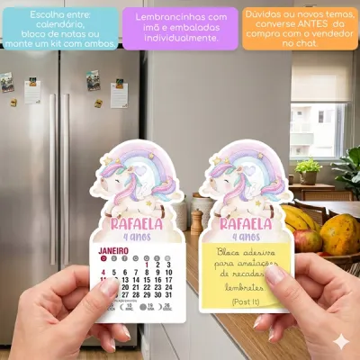 KIT COM 10 MINI CALENDÁRIO OU BLOCO DE RECADO UNICÓRNIO AQUARELA
