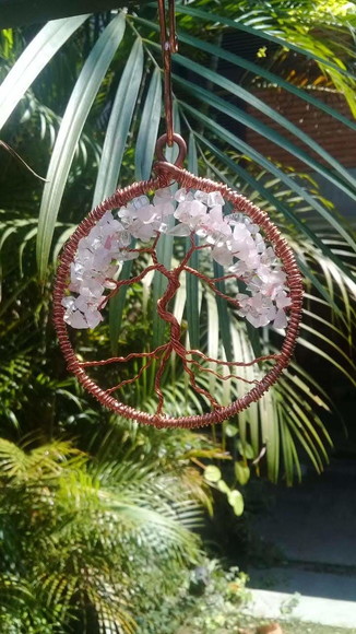 Árvore da Vida em Cobre com Quartzo Rosa