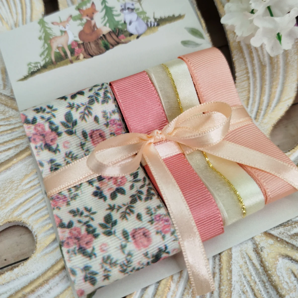 Kit de Fitas Floral Miúdo — Gorgurão Estampado, Salmão, Coral e Voil com Cetim Marfim - Imagem 3