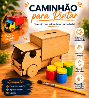 Caminhão  Cofre em mdf - Kit pintura Brinquedo Pedagógico