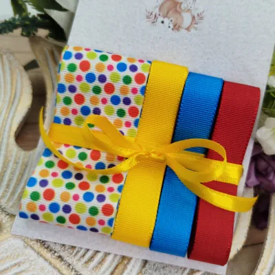 Kit de Fitas Gorgurão Poá Colorido, Amarelo, Azul Turquesa e Vermelho