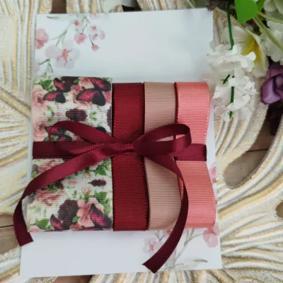 Kit de Fitas Gorgurão Estampa Floral +  Bordô, Rosa Antigo e Pêssego
