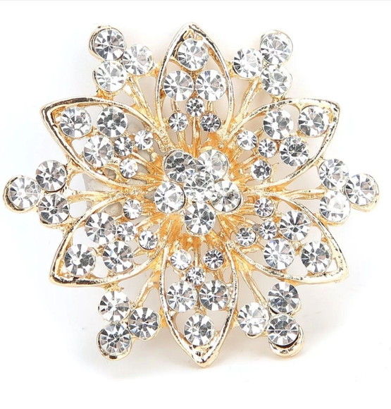 Flor com Strass Dourado Acessório Artesanato