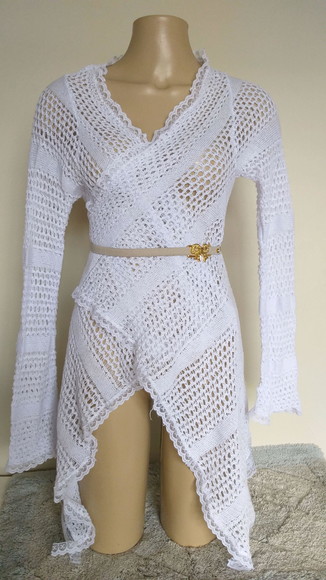 Kimono branco tricô com renda