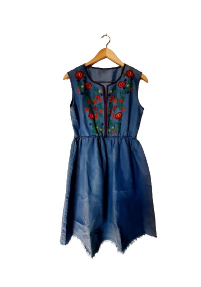 Vestido Jeans Bordado Soltinho