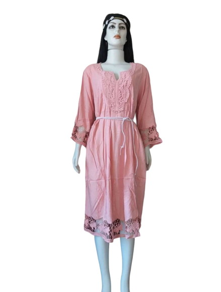 Vestido Tecido Viscose Bordado Renda Guipir Promoção
