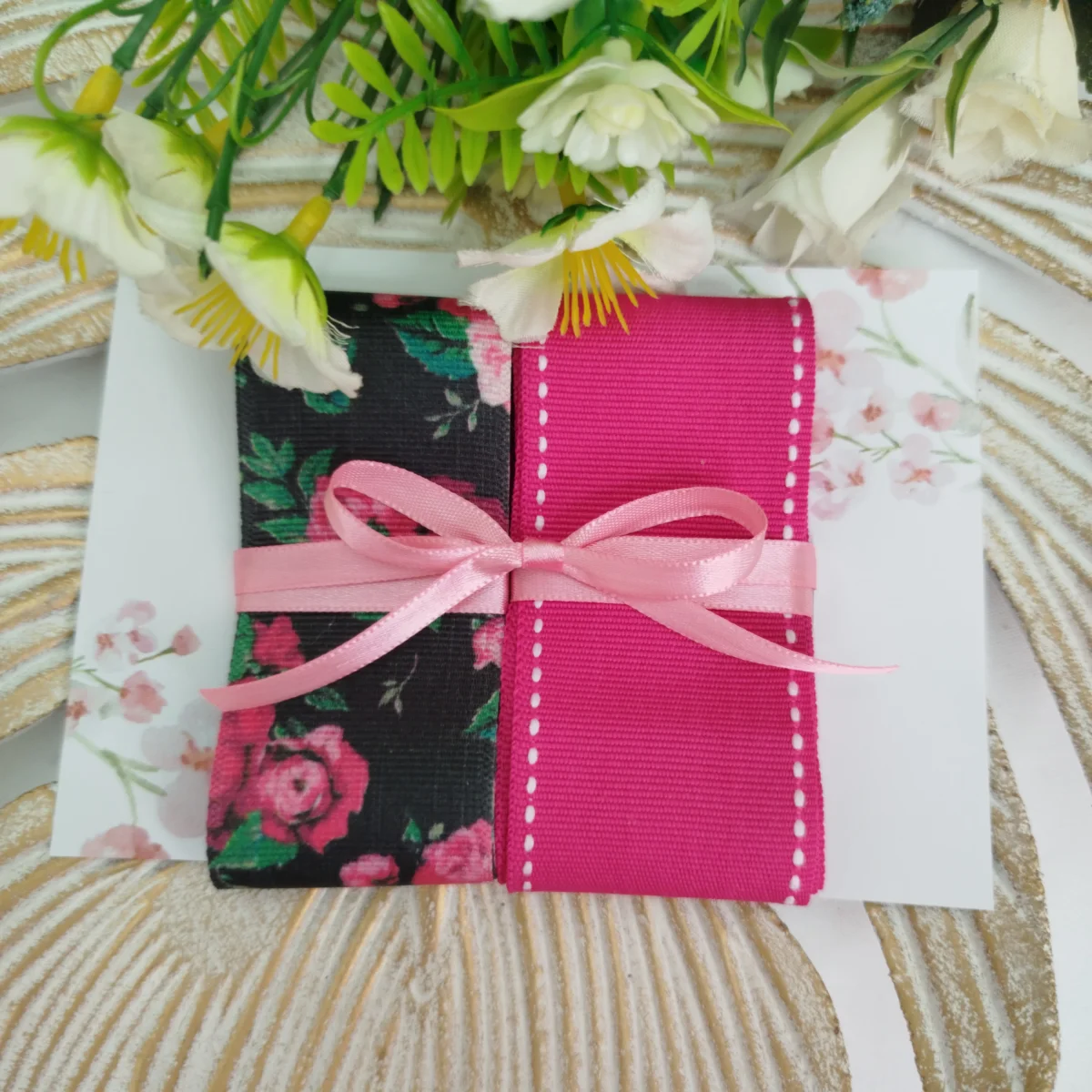 Kit de Fitas Floral Preto e Pink — Gorgurão Estampado e Liso com Pesponto - Imagem 7