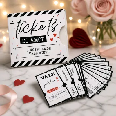 Presente Dia dos Namorados Cartões com Mensagens | Tickets do Amor | Caixa com Vales Românticos