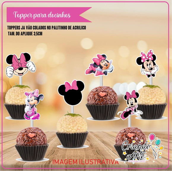 100 Toppers de Doce Minnie Rosa