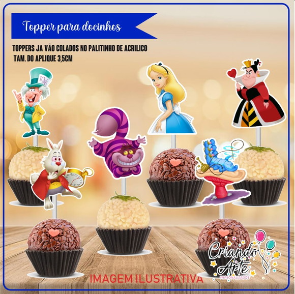 100 Toppers para Docinhos Alice no País das Maravilhas