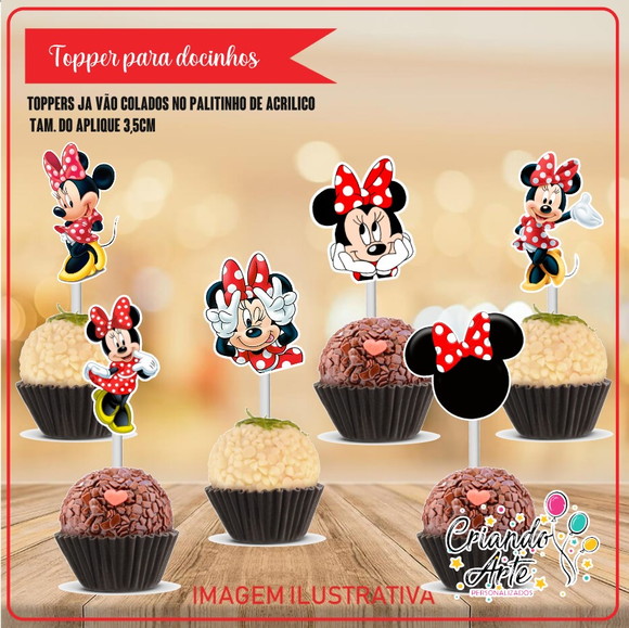 100 Toppers para Docinhos Minnie Vermelha