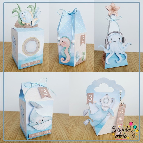 15 Caixinhas Personalizadas Fundo do Mar Menino