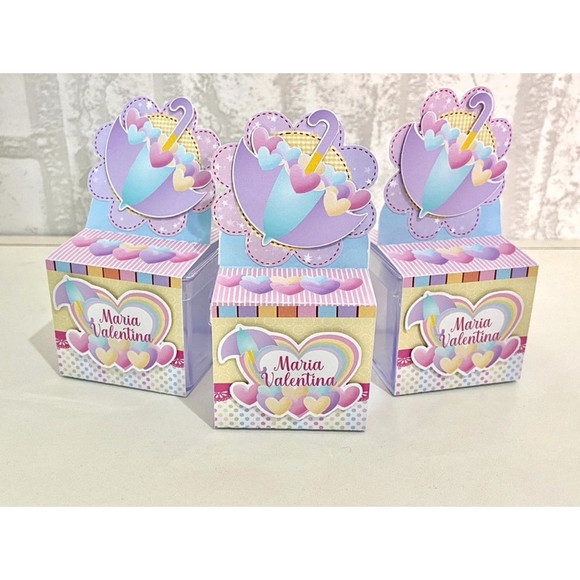 10 Caixa Acrilico 5x5 Personalizada com Caixa Chuva de Amor