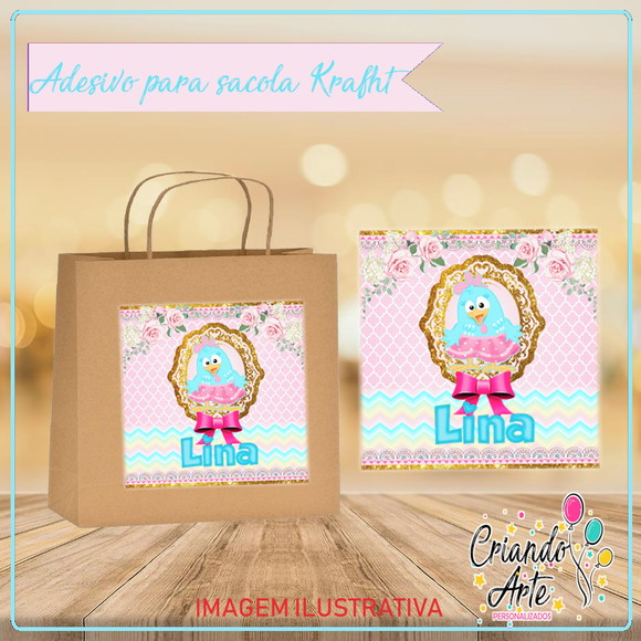 30 Adesivos para Sacola Galinha Pintadinha Rosa Candy Menina