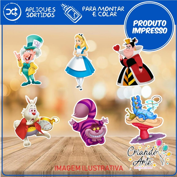 100 / 50 / 30 Apliques / Tag Alice no país das Maravilhas