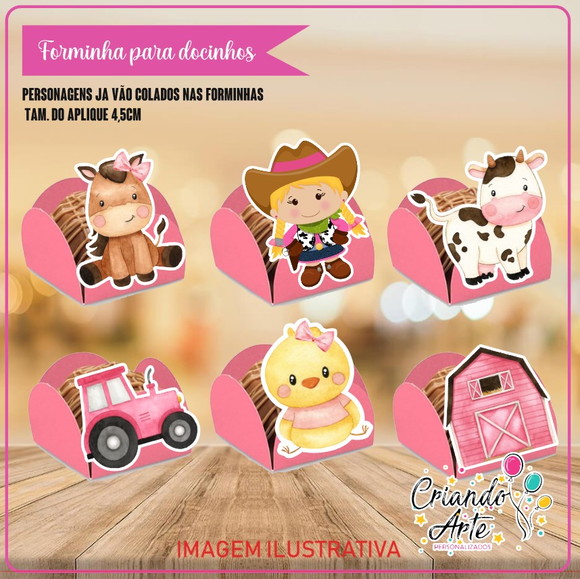 Forminhas Fazendinha Rosa Menina - 100 Unidades