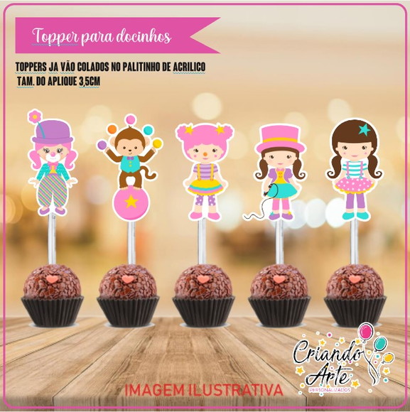 Topper Circo Rosa - 100 Unidades
