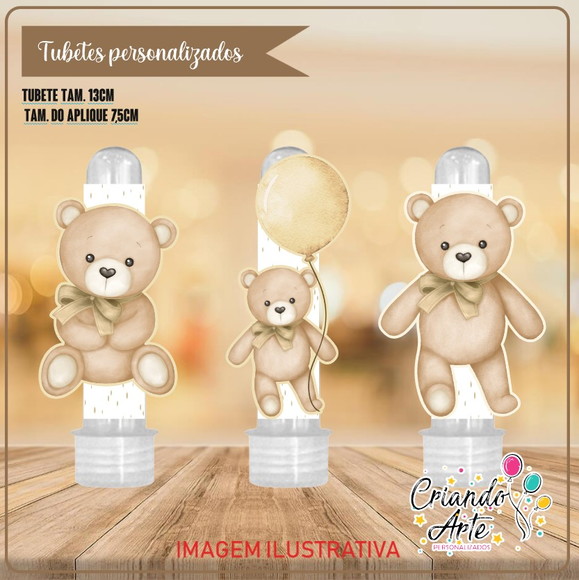 Tubete Personalizado Chá Revelação Dourado Ursinho