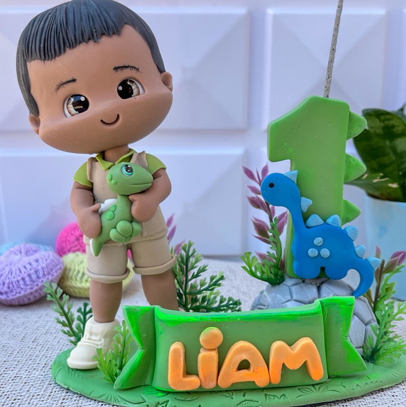 Topo de Bolo Dinossauro Baby Personalizado em Biscuit