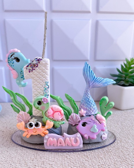 Topo de Bolo Fundo do Mar Biscuit Vela Personalizada