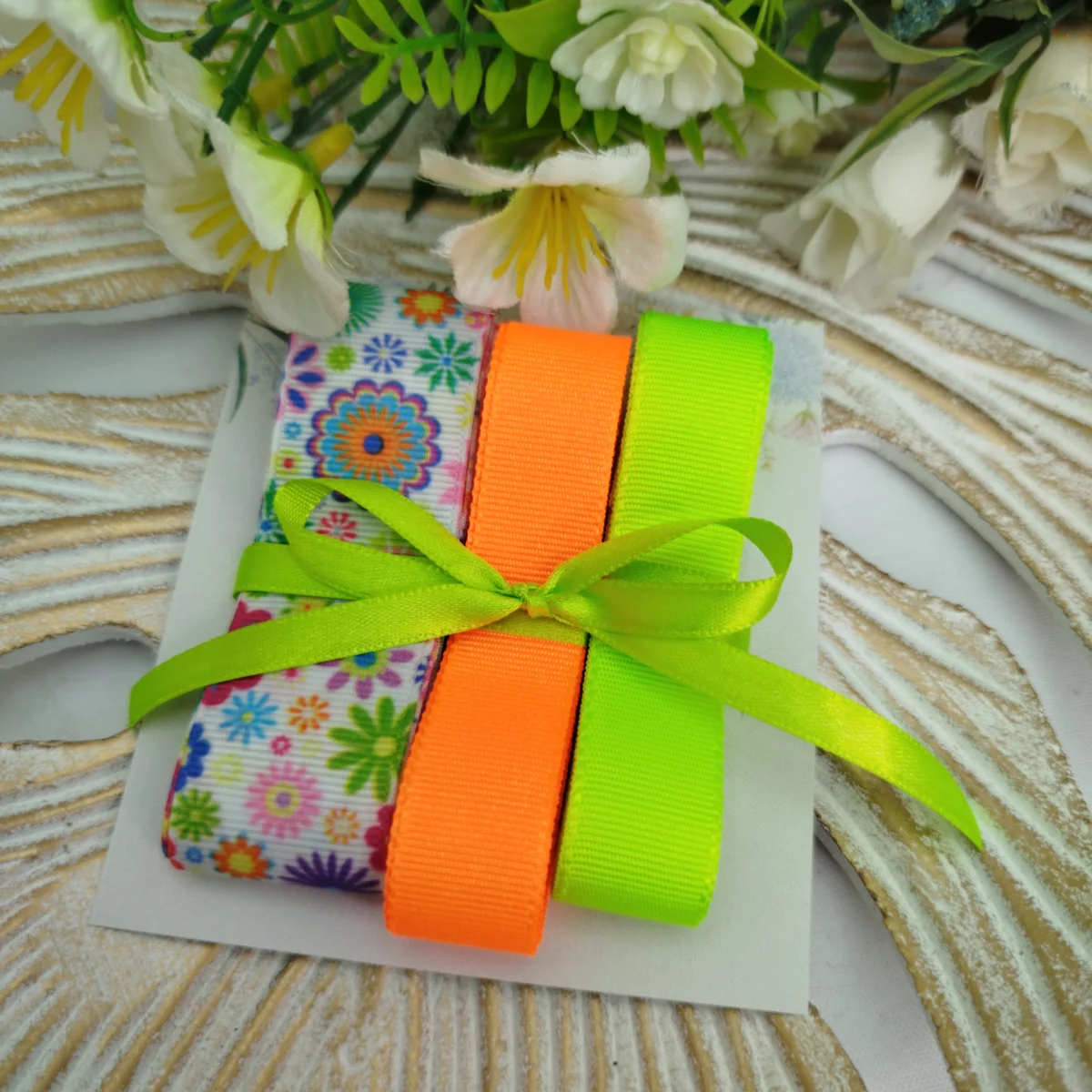 Kit de Fitas Floral Colorido Neon — Gorgurão Estampado, Laranja e Verde Neon - Imagem 7