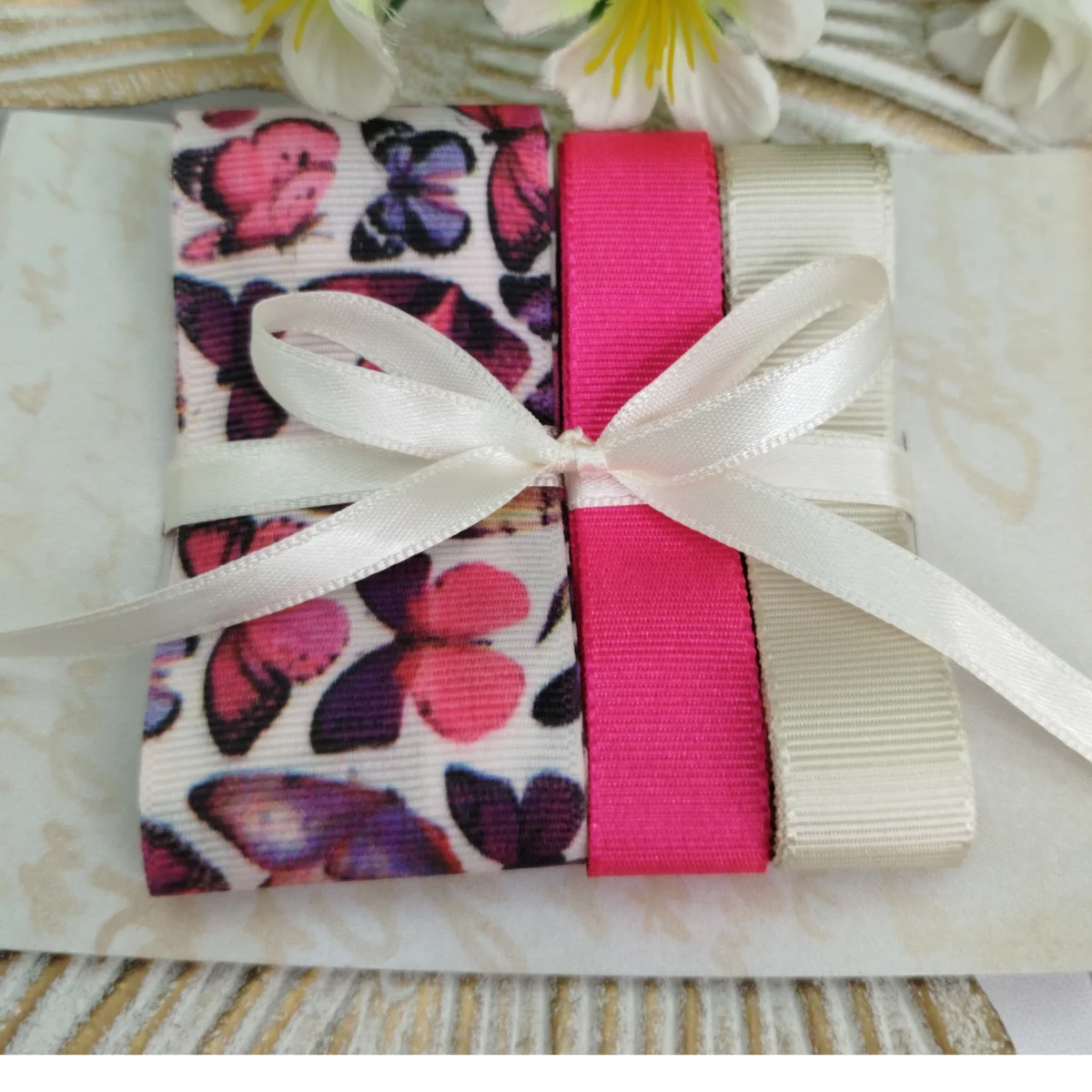 Kit de Fitas Borboletas Coloridas — Gorgurão Estampado, Pink e Nude - Imagem 4