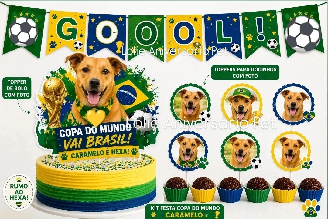 Kit Festa Aniversário Pet Copa do Mundo Brasil - Imagem 1