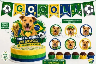 Kit Festa Aniversário Pet Copa do Mundo Brasil