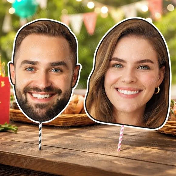 Máscara Personalizada com Foto Rosto Plaquinhas de Rosto - 2 Fotos Diferentes