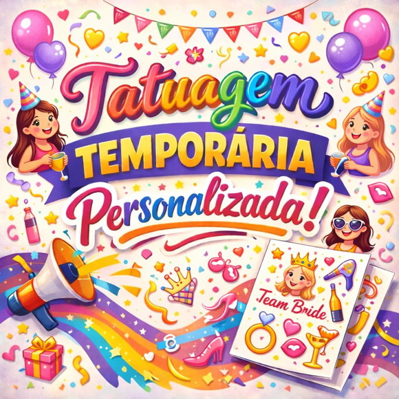 Kit 20 Tatuagens Temporárias Personalizadas 5x5 cm