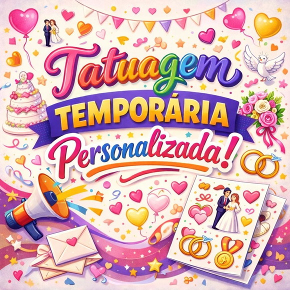 Kit 70 Tatuagens Temporárias Personalizadas 4x4 cm