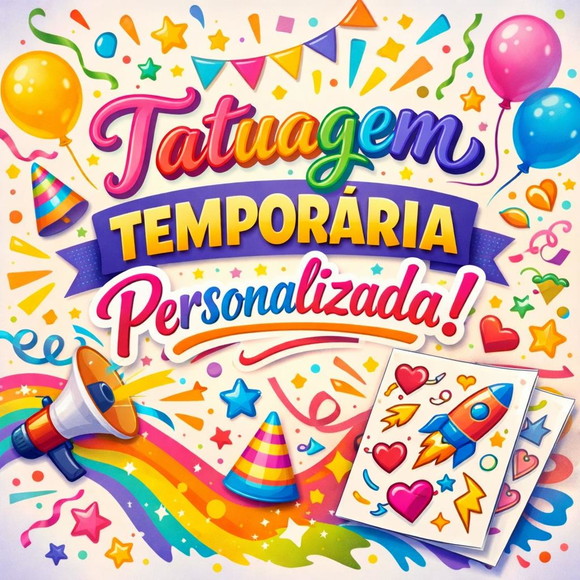 Kit 50 Tatuagens Temporárias Personalizadas 4x4 cm