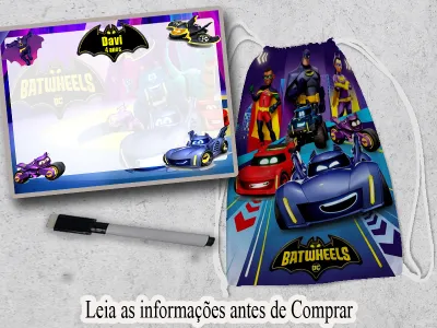 Kit Mochilinha e Lousa Magica Personalizada  lembrancinhas Batwheels
