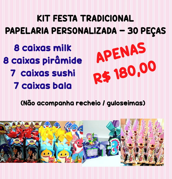 Kit Festa Papelaria Personalizada com 30 Peças