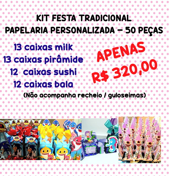 Kit Festa Papelaria Personalizada com 50 Peças