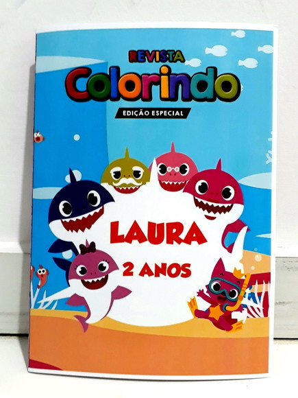 Livro colorir lembrancinha personalizado Baby shark menina