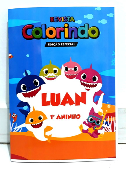 Livro colorir lembrancinha personalizado Baby shark menino