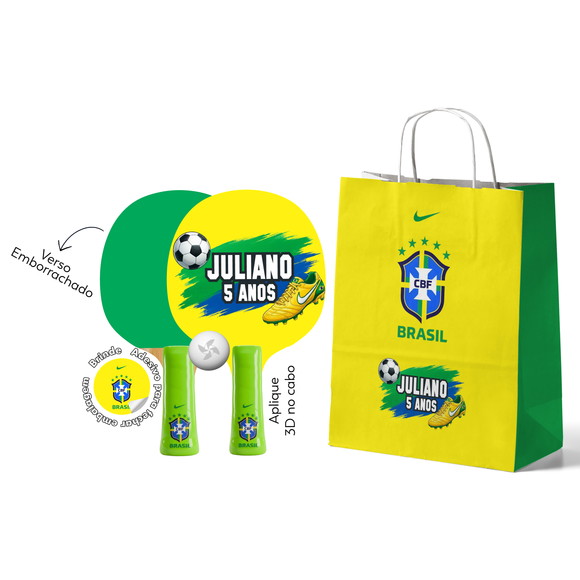 Kit Sacola Kraft e Raquetes Premium Brasil Copa Seleção
