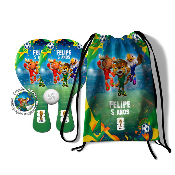 Kit Mochilinha e Raquetes Ping Pong - Copa do Mundo 2026