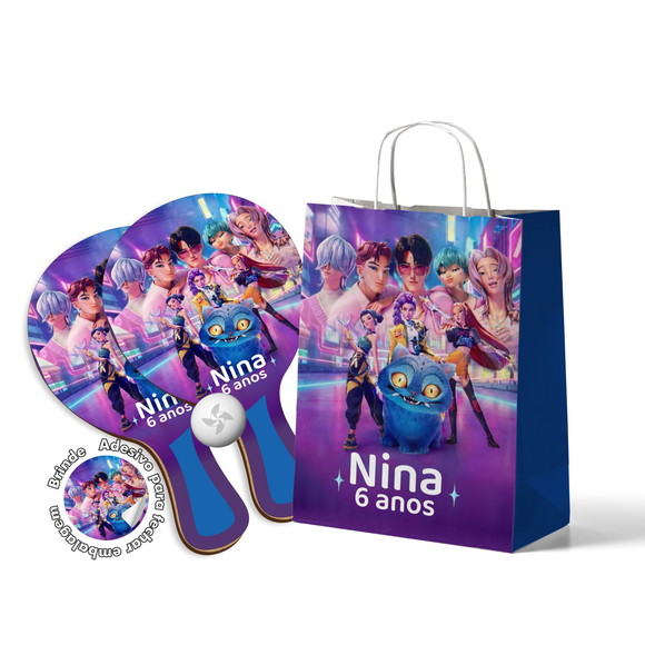 Kit Sacola de Papel e Raquete Ping Pong - Guerreiras do Kpop
