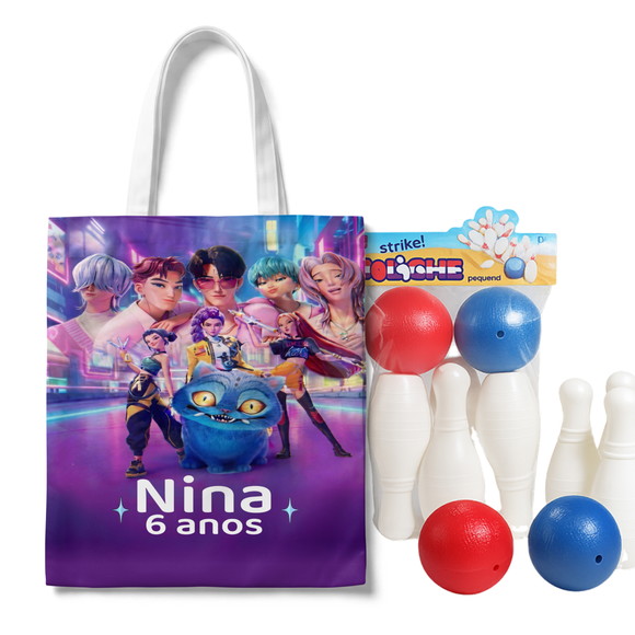 Mini Boliche Infantil com Sacola Alça - Guerreiras do Kpop