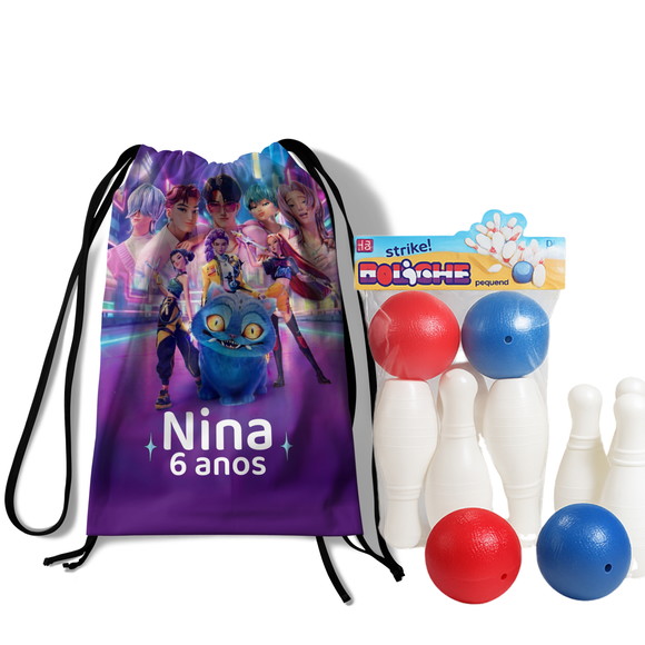 Mini Boliche Infantil com Mochila Saco - Guerreiras do Kpop