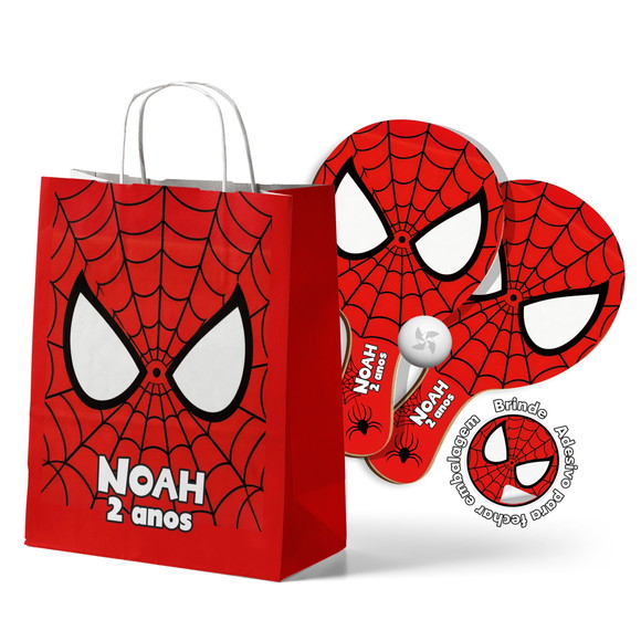 Kit Sacola de Papel e Raquete Ping Pong - Homem Aranha