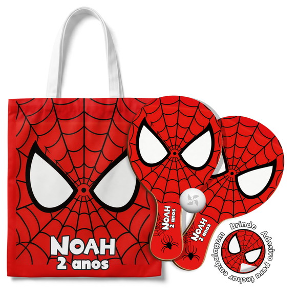 Kit Sacola Tecido e Raquete Ping Pong - Homem Aranha