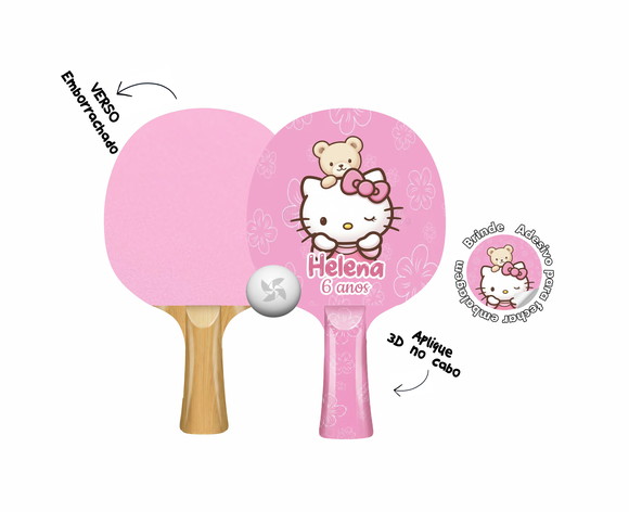Kit Raquetes Ping Pong Premium Cabo 3d Hello Kitty