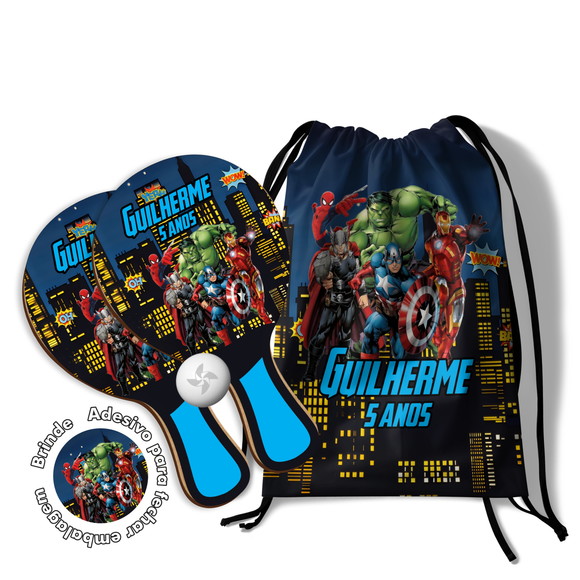 Kit Mochilinha e Raquetes Ping Pong - Heróis Vingadores