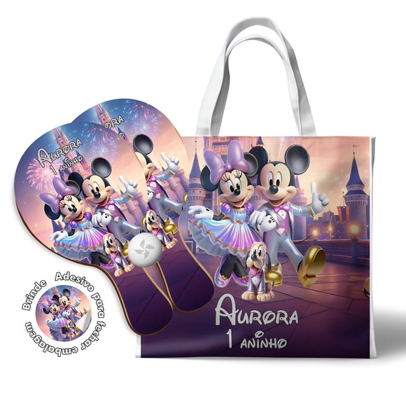 Kit Sacola Tecido e Raquete Ping Pong - Disney 50 Anos