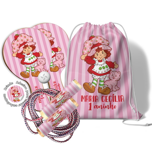 Kit Mochilinha Raquetes e Pula Corda - Moranguinho