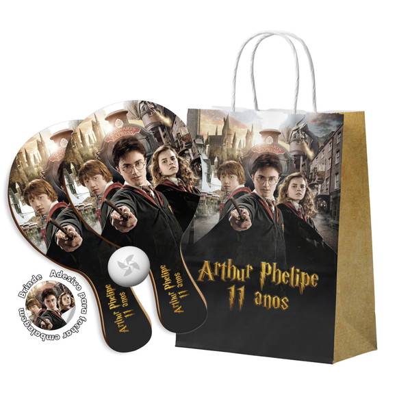 Kit Sacola de Papel e Raquete Ping Pong - Harry Potter